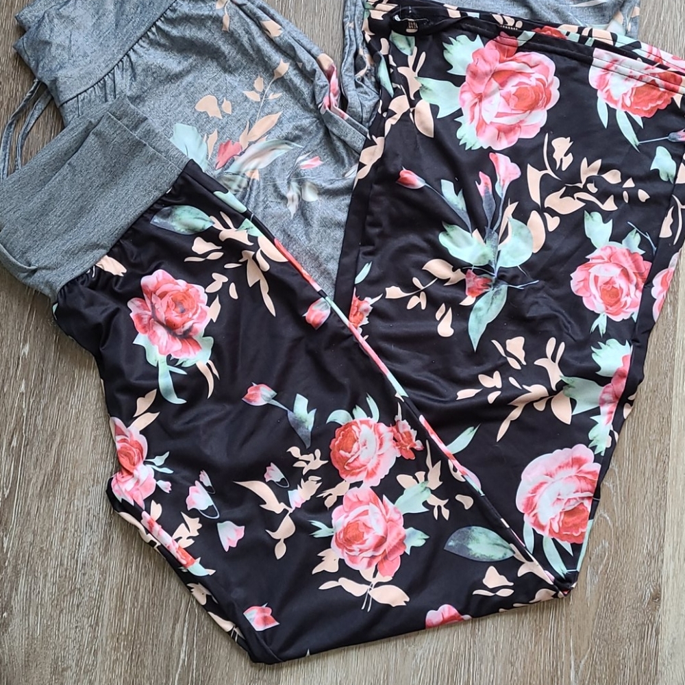 Wide Leg Floral Lounge Pants, 2 Pair size Small - Picture 2 of 6